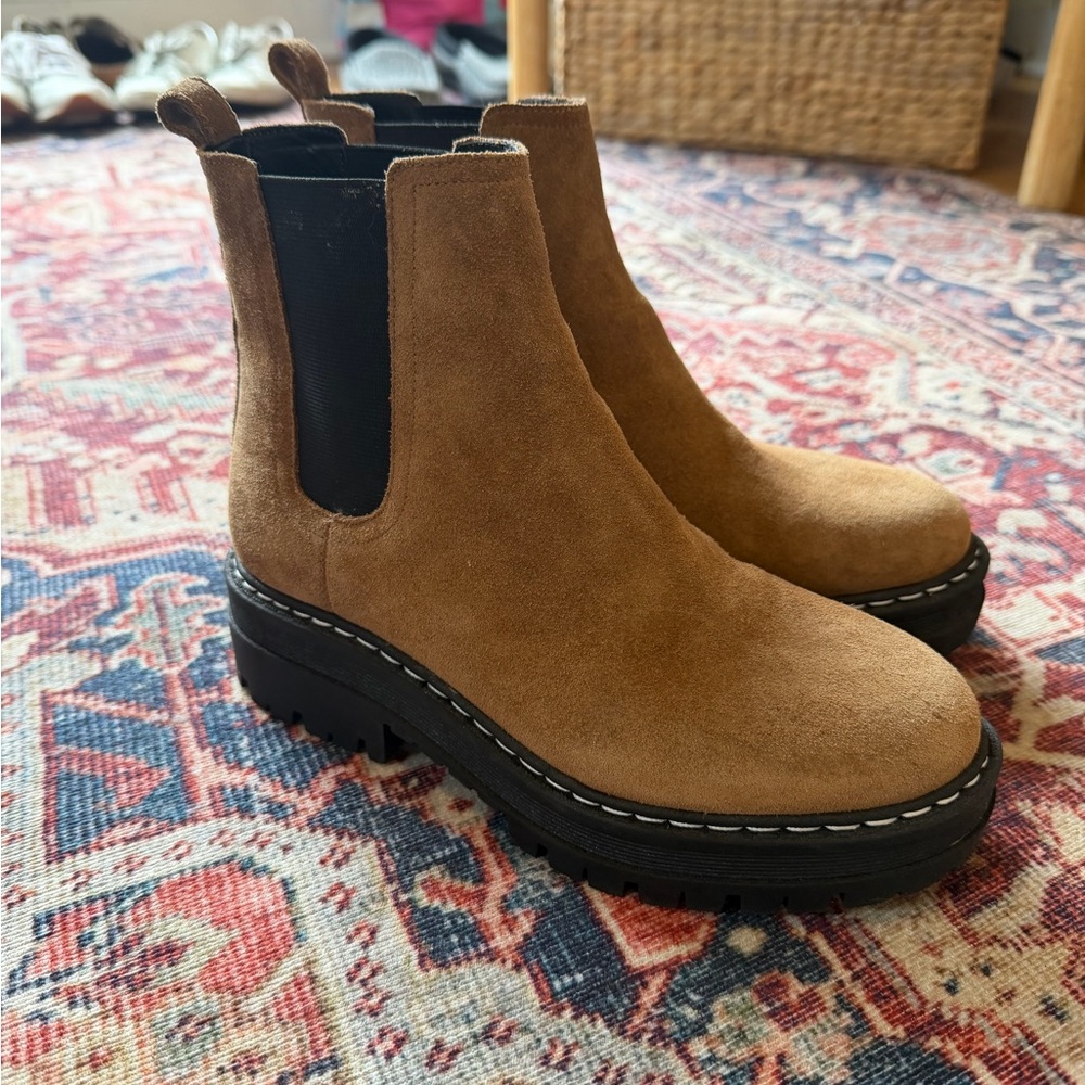 Marc Fisher Tan Suede Chelsea Lug Booties